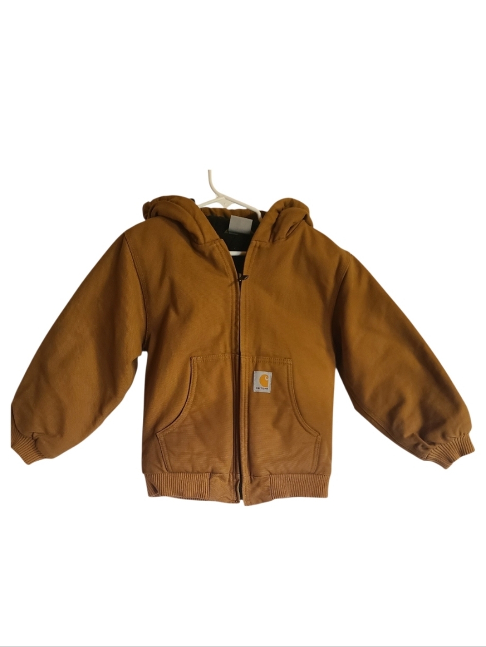 Carhartt Kids Active Jacket XS (6) Quilted Fleece Lined Duck Canvas Brown Hooded
